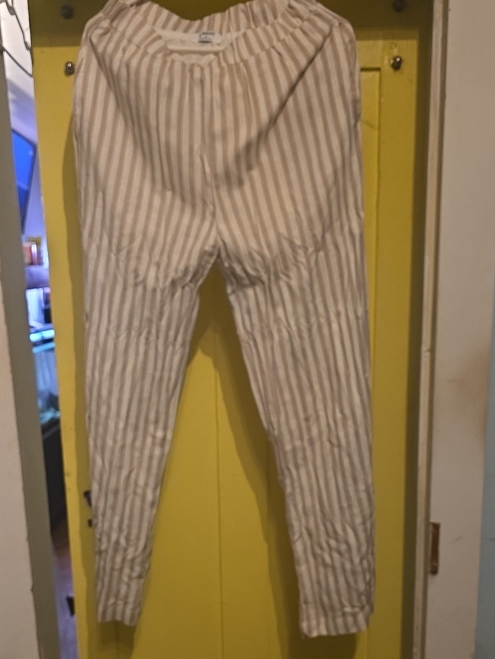 The Workshop Striped Beige and White Women's Elastic-Waist Pants